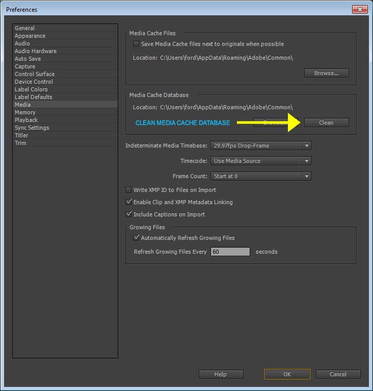 adobe premiere 6.0 media settings location