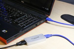 USB cable plugged into computer from capture device.