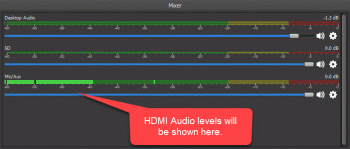OBS audio levels for the HDMI input